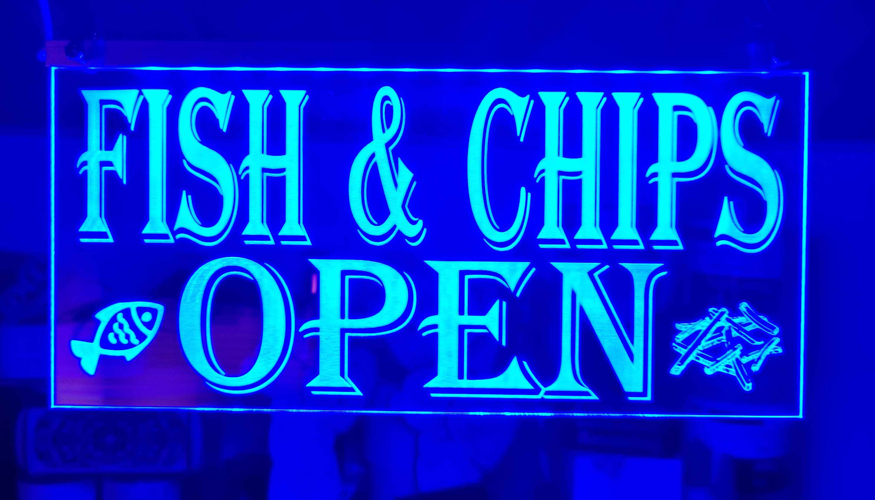 fish and chips open led sign 